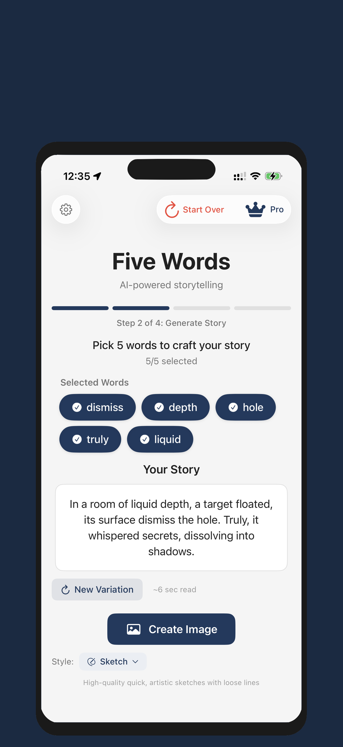Just 5 Words story generation