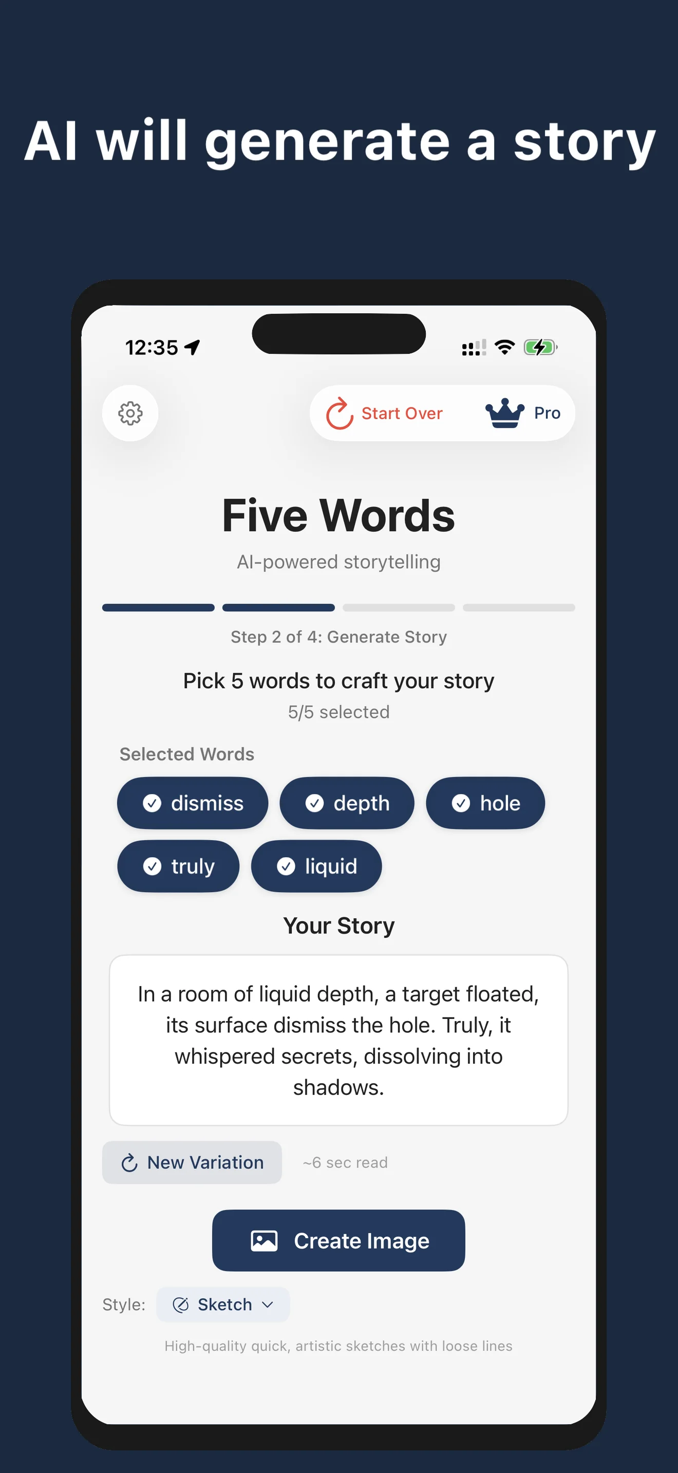 Just 5 Words story generation