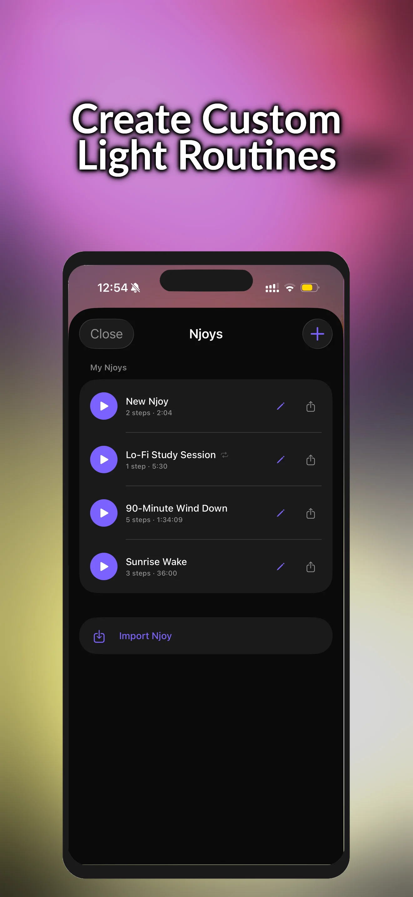 Light Njoy shareable setups interface